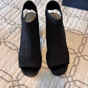 Impo Black Knit Peep Toe Slingback Block Heels